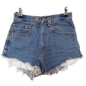 LEVI’S 517  BOOTCUT DIY HIGH RISE FRAYED ULTRA SHORT DENIM SHORTS - XS